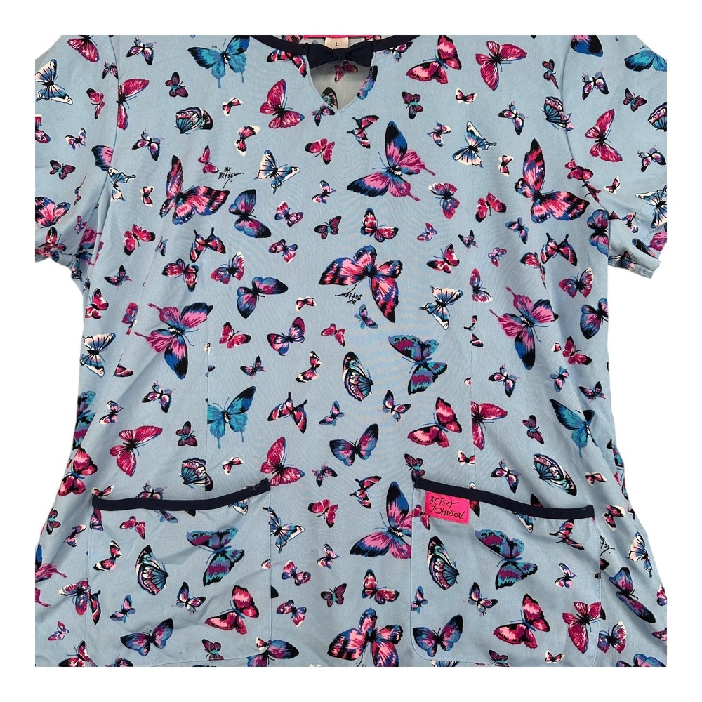 Betsey Johnson Light Blue Butterfly Print Short Sleeve Top - Picture 6 of 14